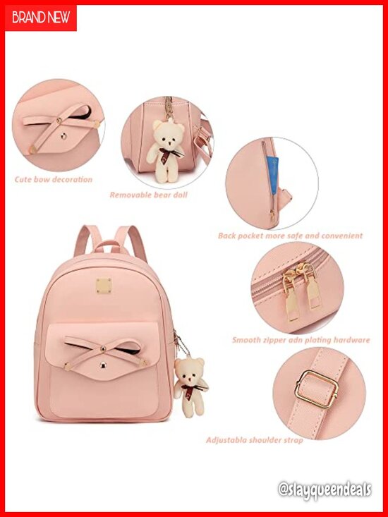 Leather Mini Backpack Purse for Women Bowknot Small Backpack Girls Shoulder Bag main image 6